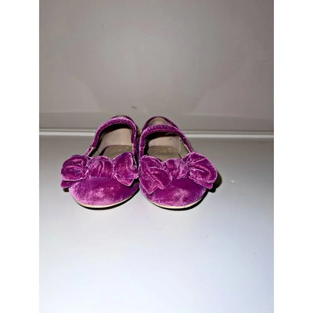 JANIE AND JACK Pink Velvet Bow Flat Ballerina Shoes Sz 8